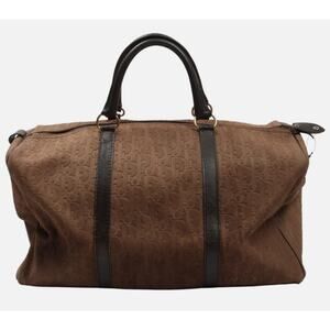 Christian Dior Oblique Monogram Embossed Duffel Bag Leather Brown